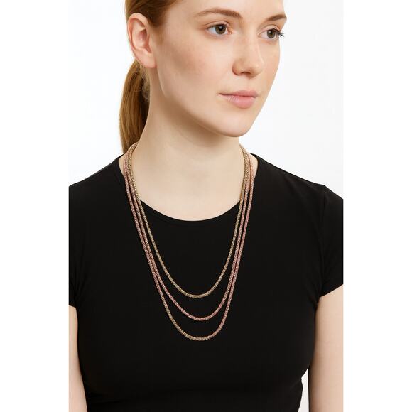 Fashion Jewelry Women’s Multi-Strand Rope Necklace - Pink & Gold Beaded - Picture 1 of 5